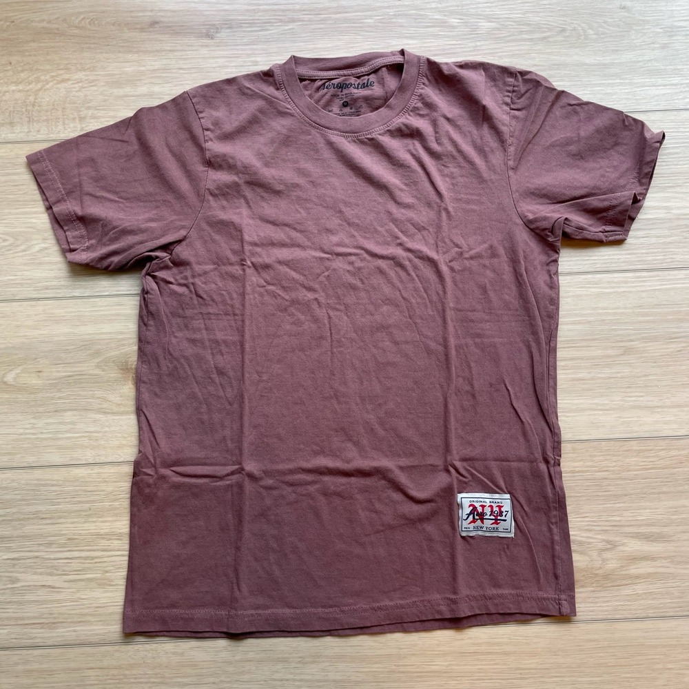 Aeropostale Womens Short Sleeve Crew Neck T-Shirt Mauve Aero 1987 Patch Medium